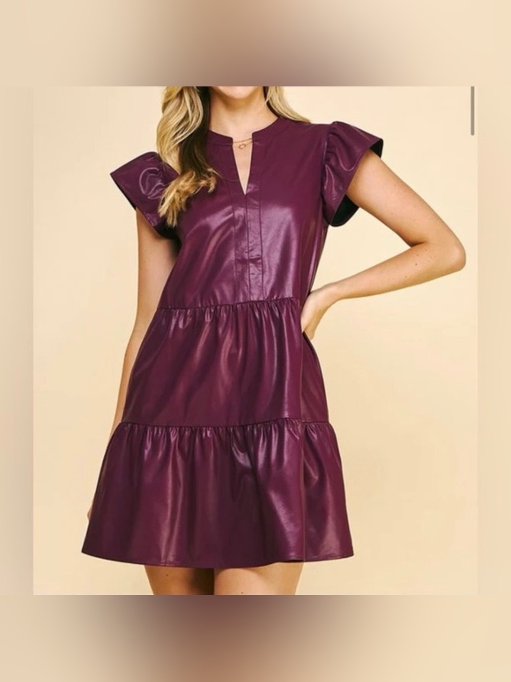 Pinch Playmaker Eggplant Faux Leather Dress Sz: Small